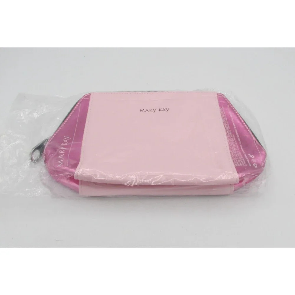 Mary Kay Cosmetic Make Up Bag Pouch Pink Zip Up Metallic Sparkle NEW Open bag